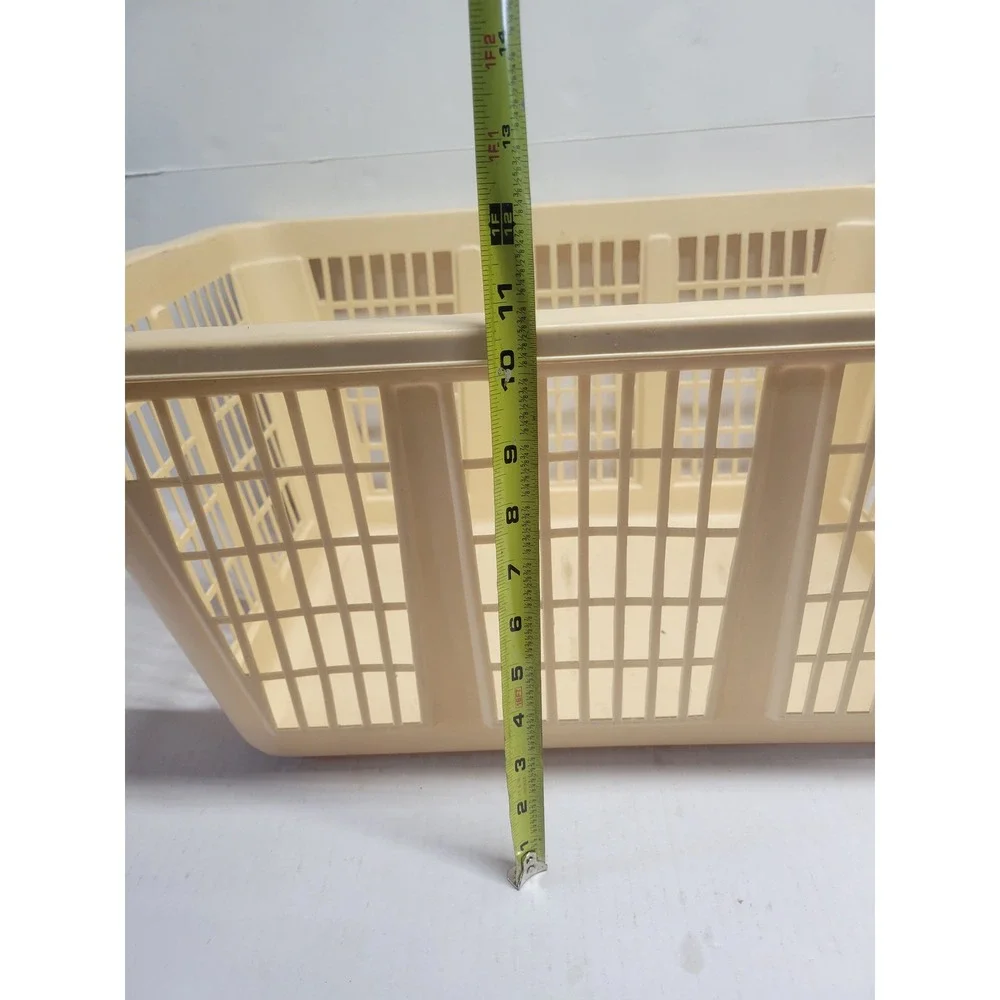 Vintage Cream Plastic Laundry Basket Rectangular Ventilated Storage Bin 23x17x10